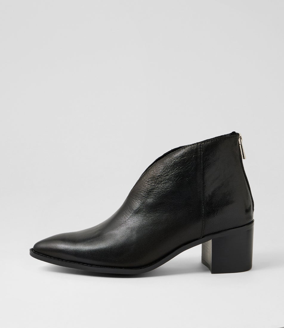 Fernada Black Polish Leather Ankle Boots