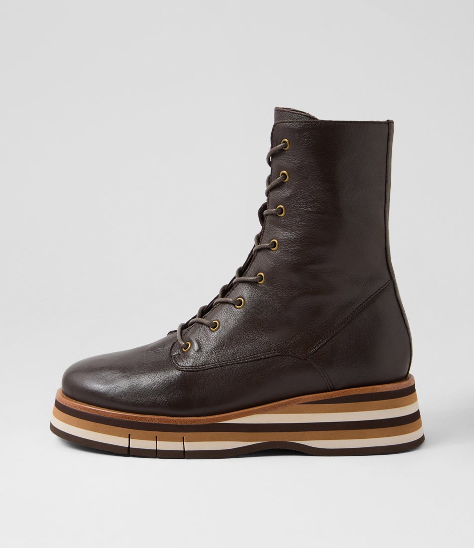 Ghala Choc Tan Multi Leather Lace Up Boots Ghala Choc Tan Multi Leather Lace Up Boots