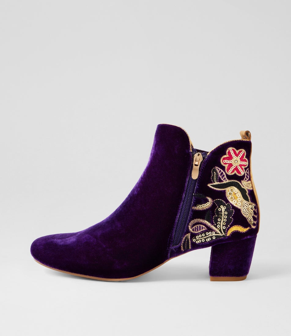 Harues Purple Multi Velvet Ankle Boots