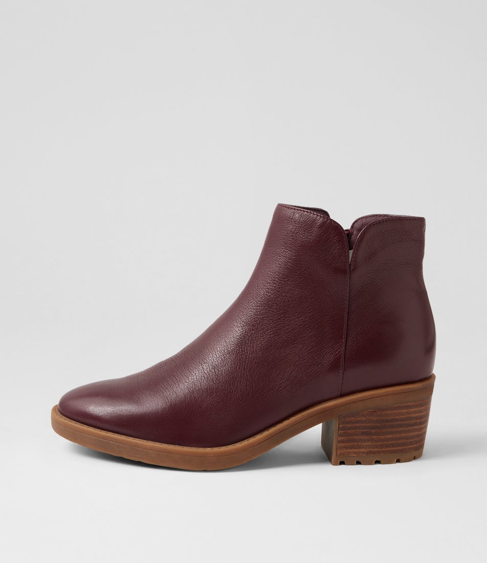 Liem Burgundy Leather Ankle Boots