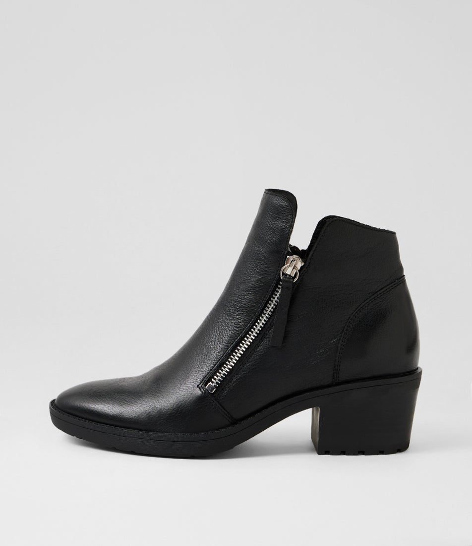 Lettice Black Leather Ankle Boots
