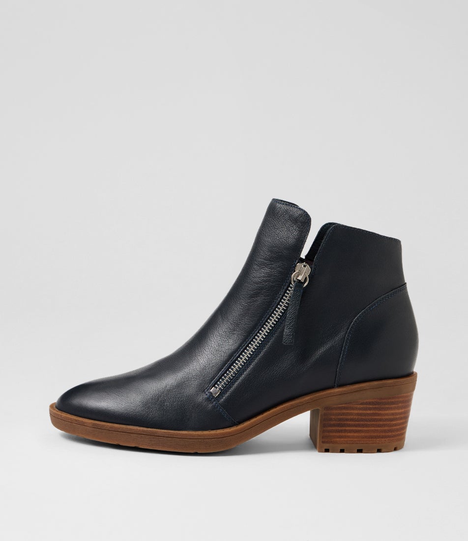 Lettice Navy Leather Ankle Boots