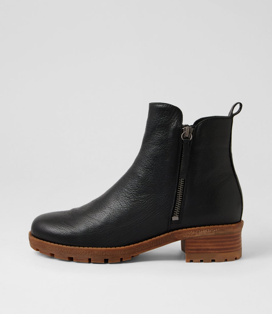 Marlieso Black Natural Leather Ankle Boots