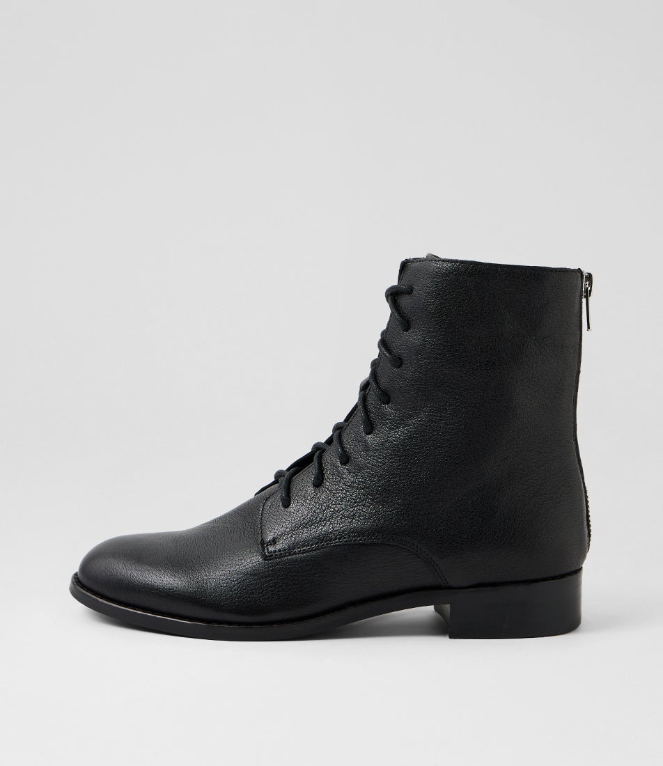 Nenula Black Leather Lace Up Boots