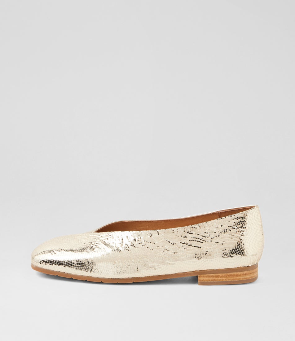 Paydes Pale Gold Mosaic Leather Ballet Flats