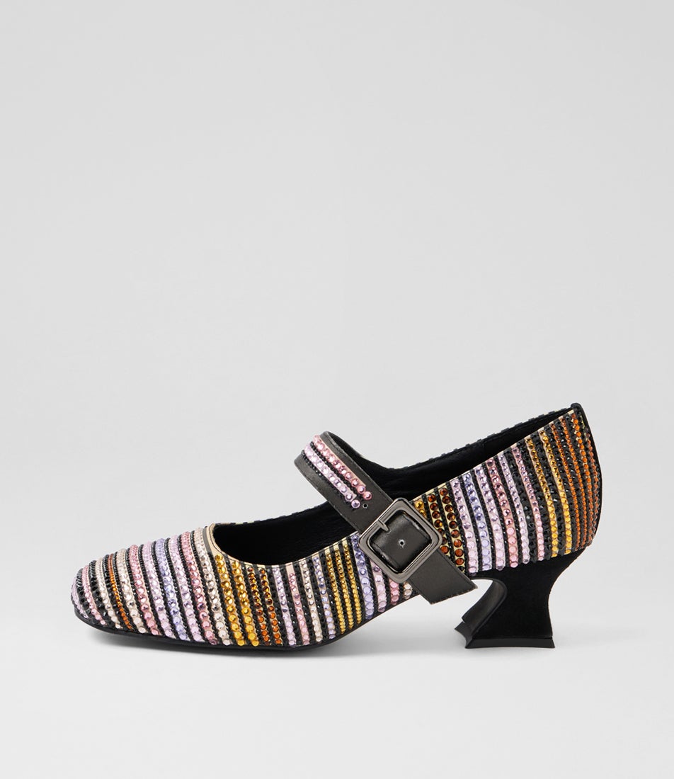 Prinze Black Multi Mary Jane Heels Prinze Black Multi Mary Jane Heels