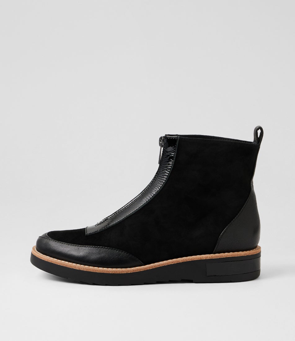 Renita Black Leather Ankle Boots