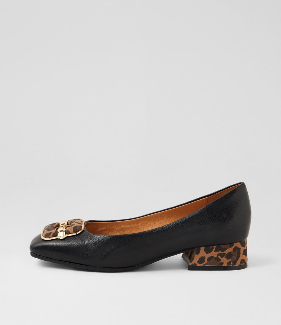 Sherine Black Camel Leopard Leather Suede Flat Shoes Sherine Black Camel Leopard Leather Suede Flat Shoes