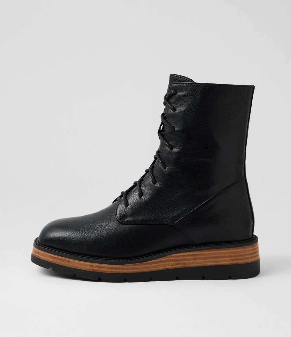 Trista Black Nat Leather Lace Up Boots