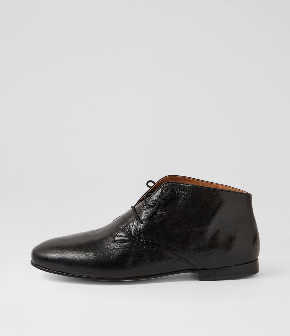Ujala Black Polish Leather Ankle Boots