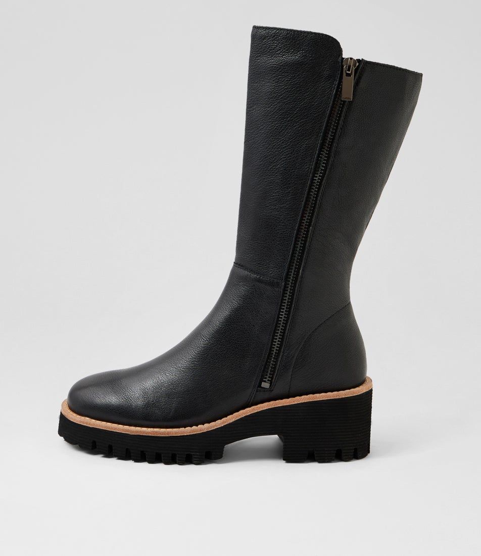 Wazela Black Leather Calf Boots Wazela Black Leather Calf Boots