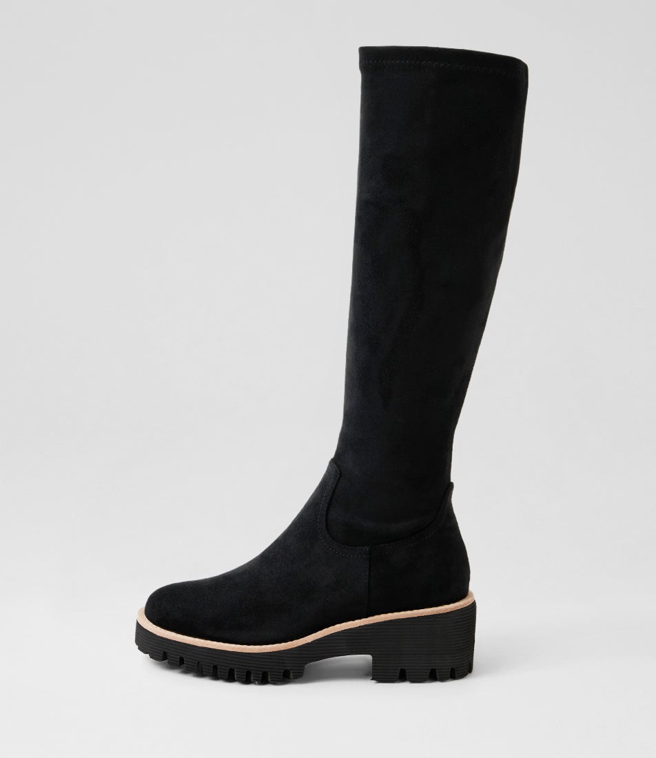 Wevver Black Microsuede Knee High Boots