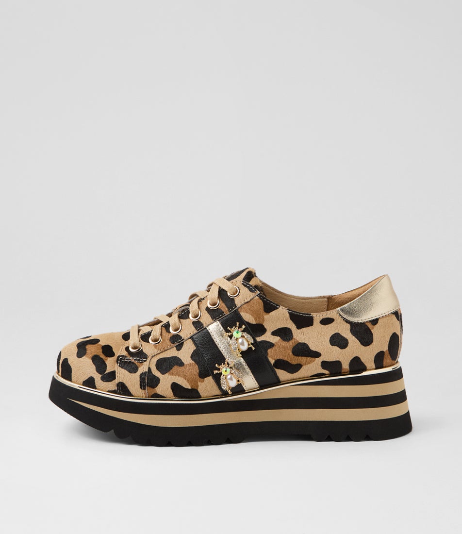 Eagleso Caramel Leopard Gold Multi Flat Shoes