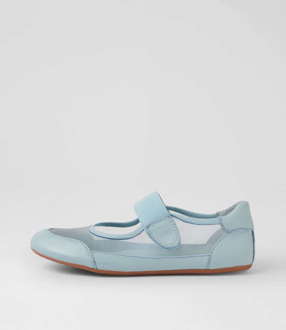 Brya Pale Blue Leather Mesh Ballet Flats