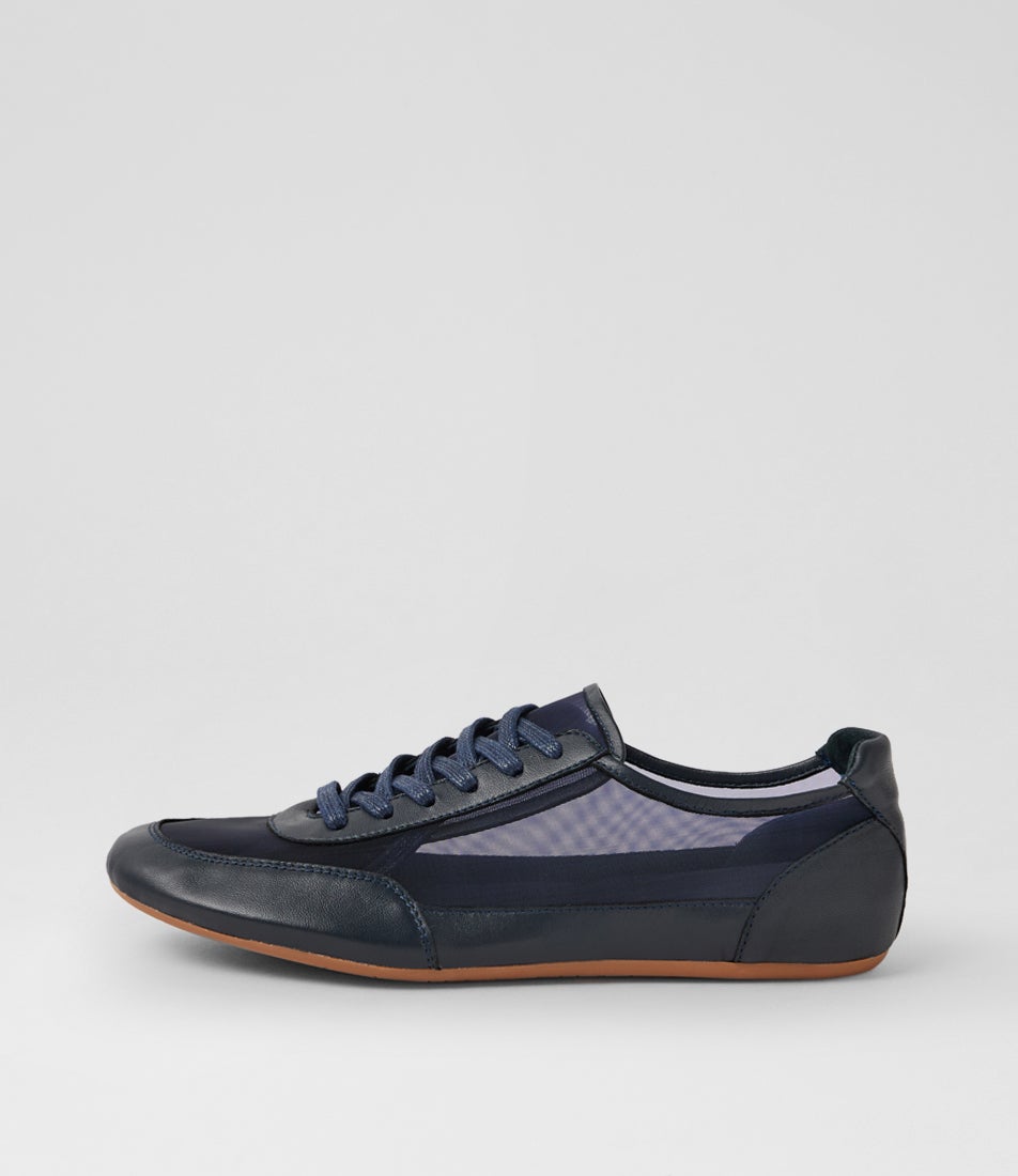 Brees Navy Leather Mesh Sneakers
