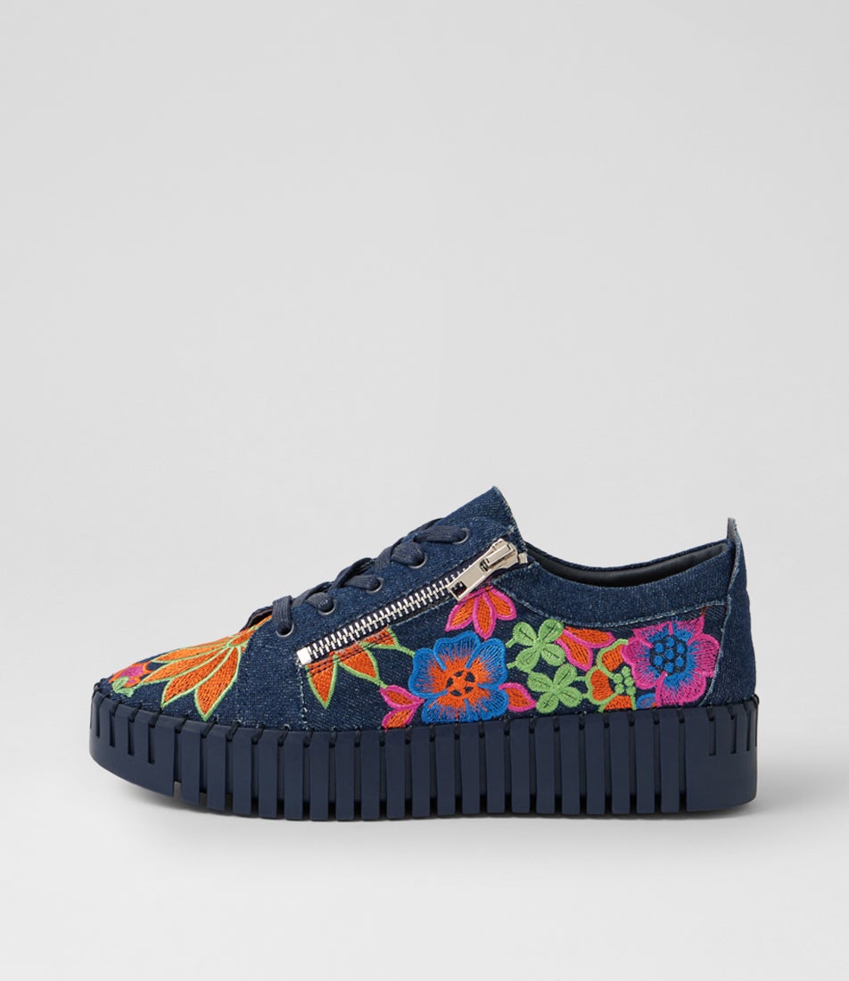 Badre Denim Bright Fabric Lace Up Sneakers Badre Denim Bright Fabric Lace Up Sneakers