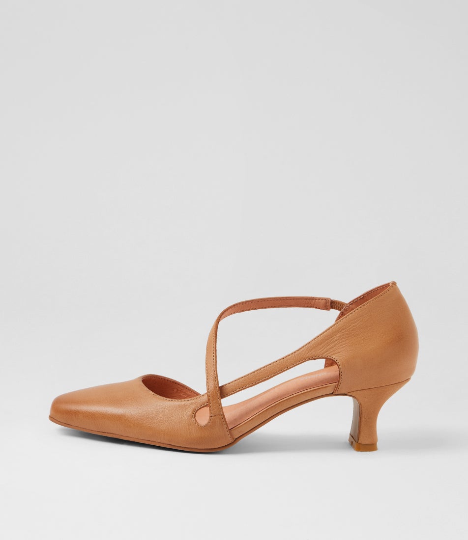 Caretta Dark Tan Leather Pump Heels