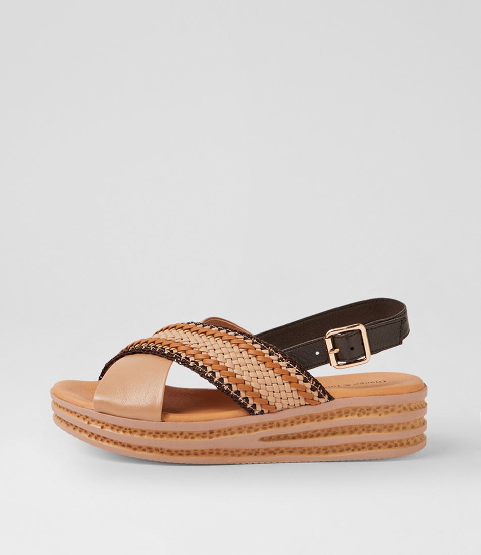 Cayci Camel Multi Leather Weave Sandals Cayci Camel Multi Leather Weave Sandals