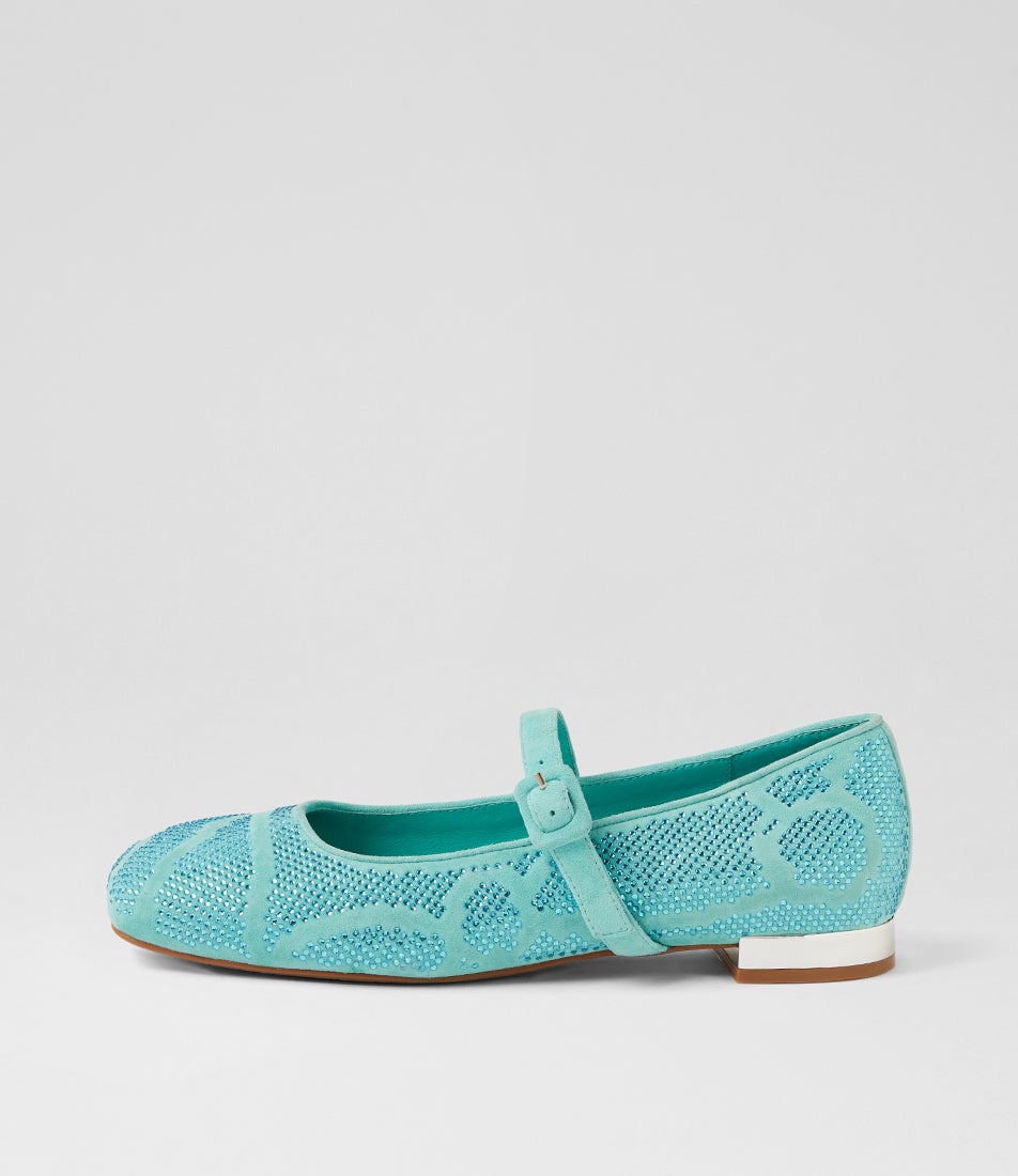 Frier Aquamarine Suede Flat Shoes