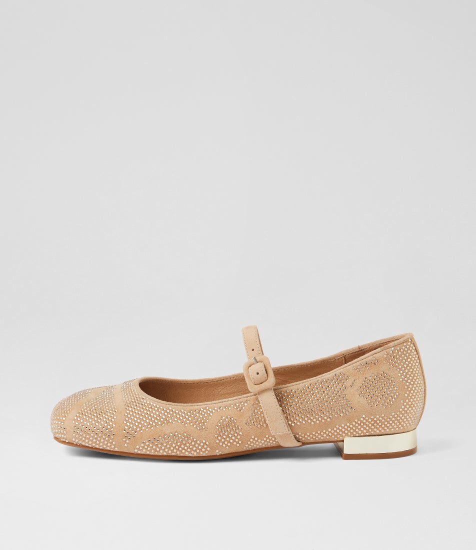 Frier Latte Suede Jewels Flat Shoes Frier Latte Suede Jewels Flat Shoes