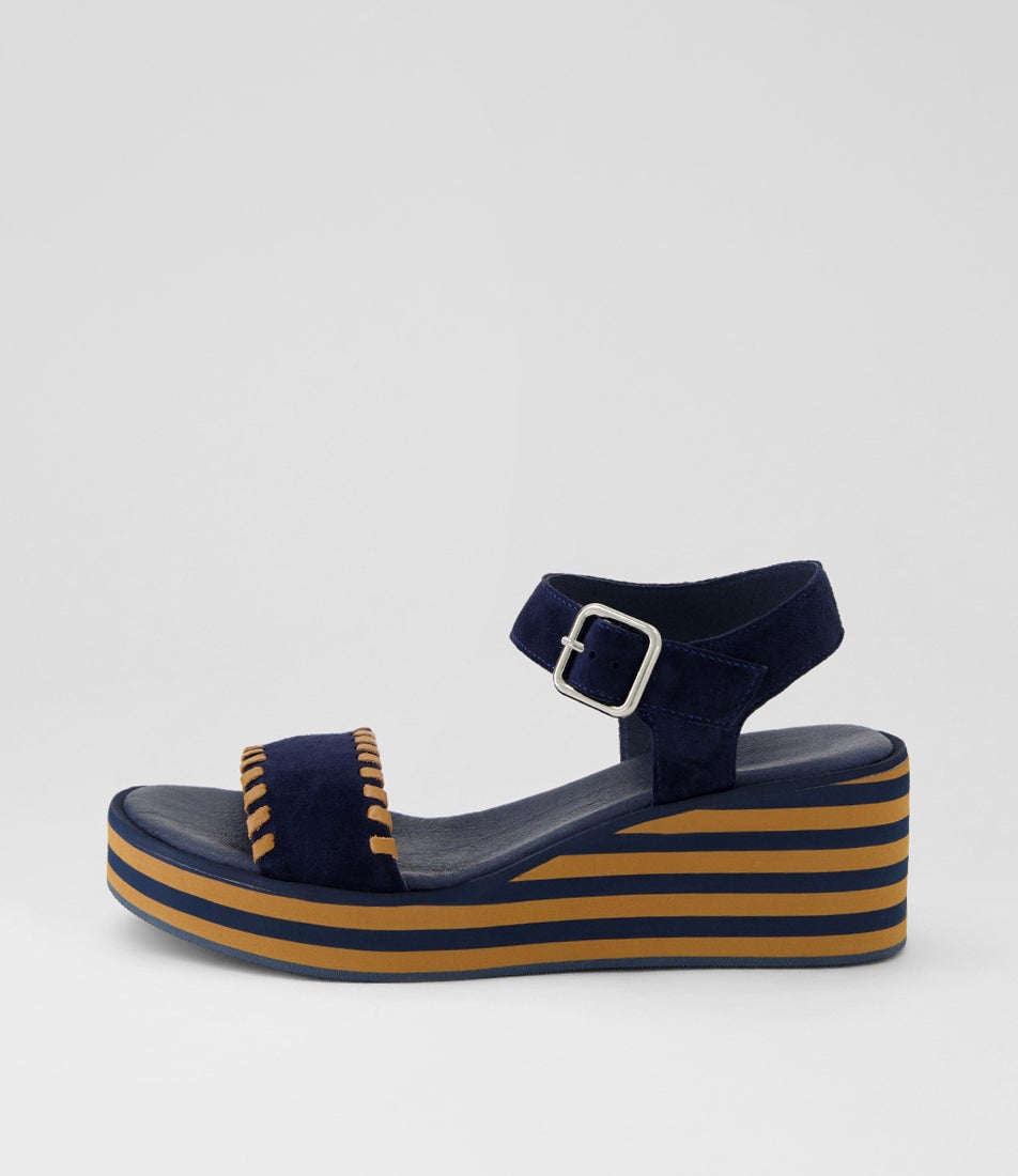 Faline Navy Dark Tan Suede Leather Sandals Faline Navy Dark Tan Suede Leather Sandals