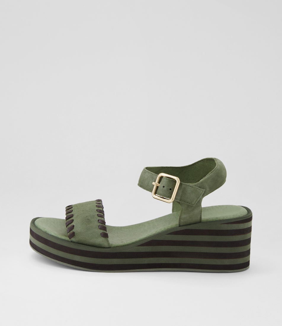 Faline Khaki Choc Suede Leather Sandals Faline Khaki Choc Suede Leather Sandals