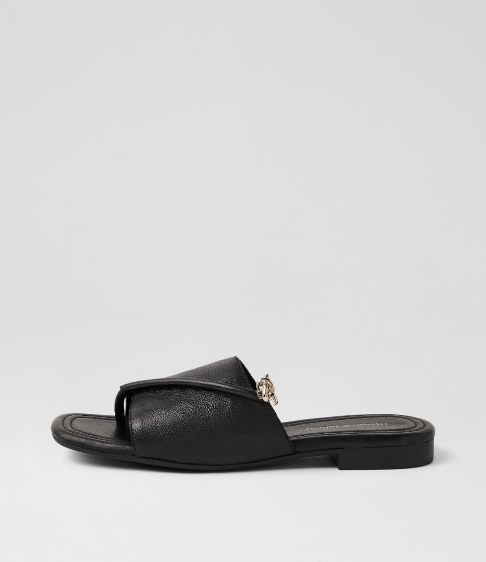 Genia Black Leather Slides