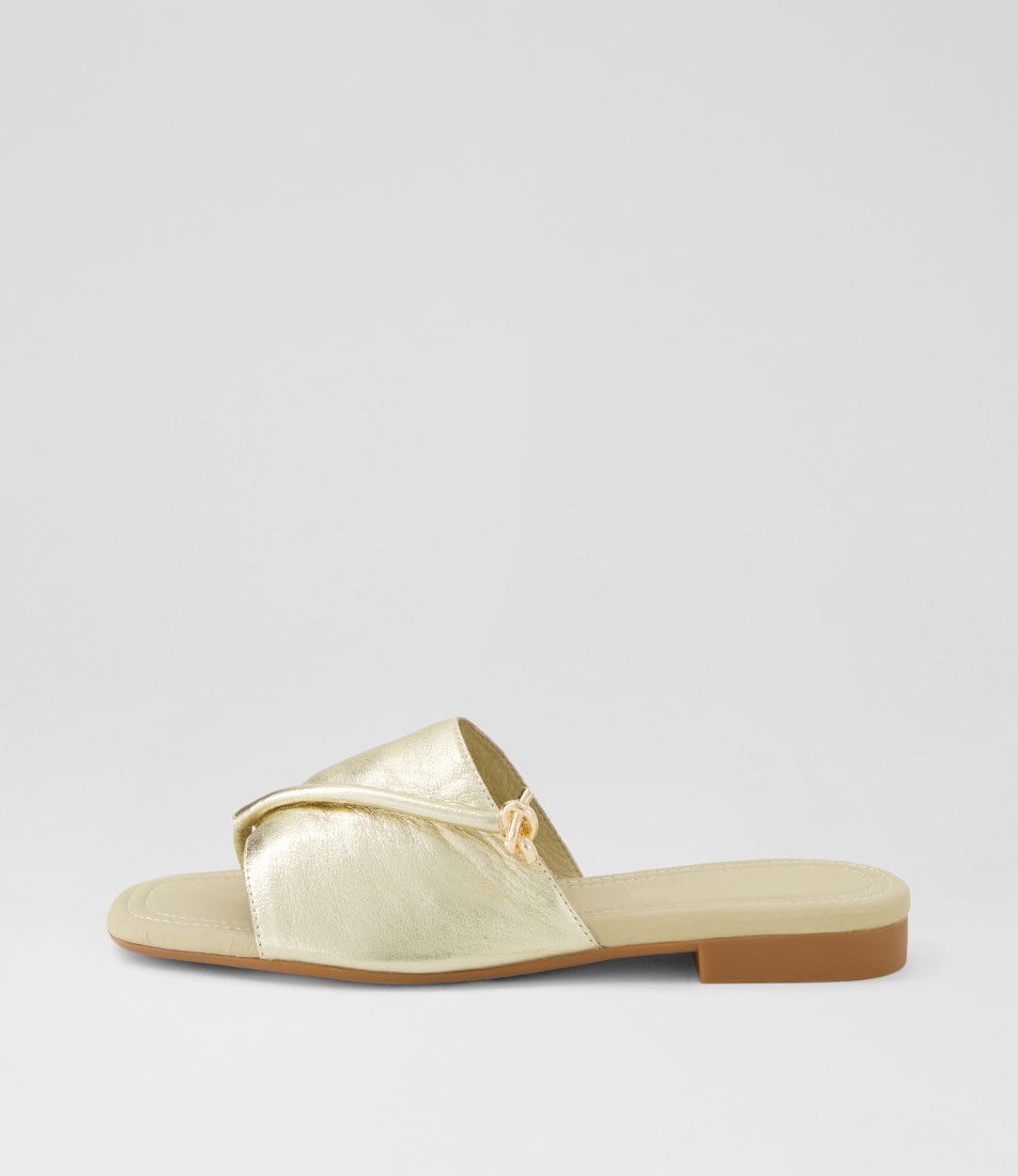 Genia Gold Leather Slides