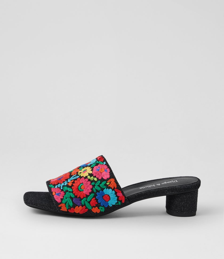 Heppzia Black Bright Fabric Sandals