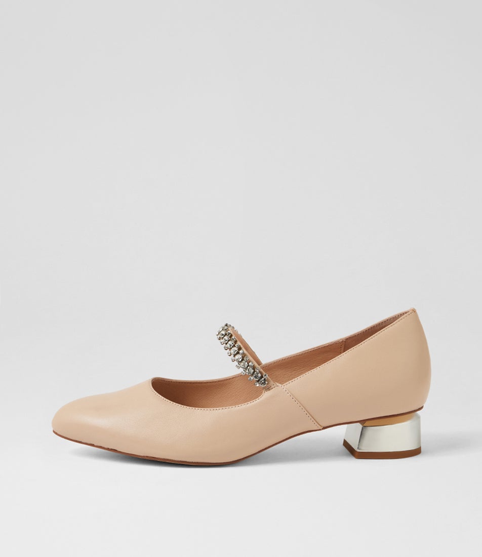 Julena Nude Leather Mary Jane Heels Julena Nude Leather Mary Jane Heels