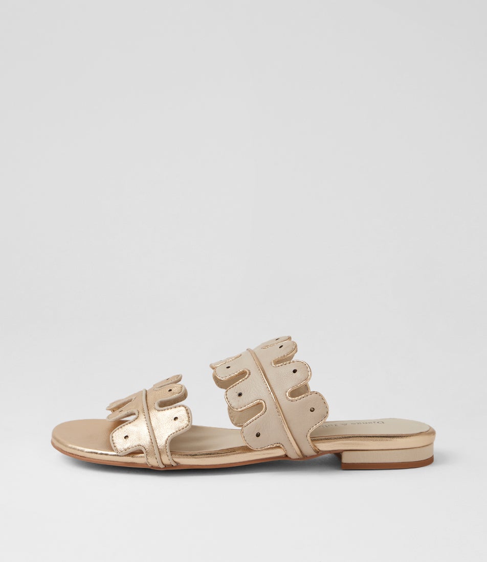 Keiko Gold Almond Leather Slides