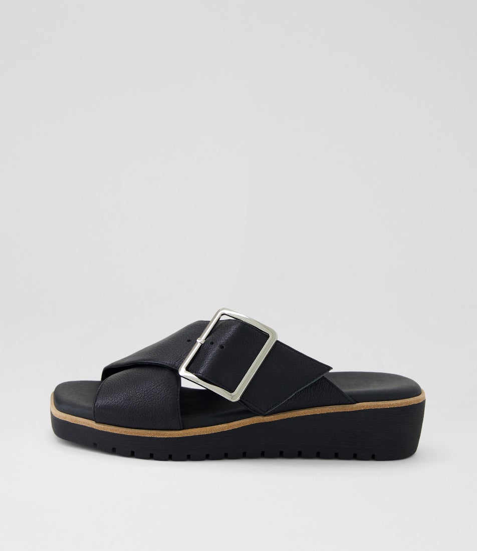 Kaldre Black Leather Slides