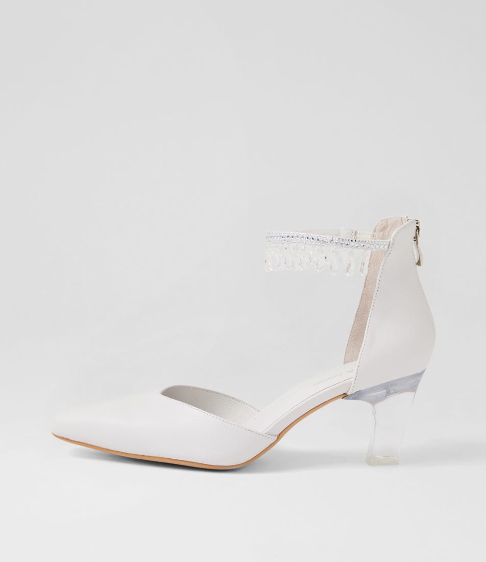 Kangio White Leather Jewels Heels