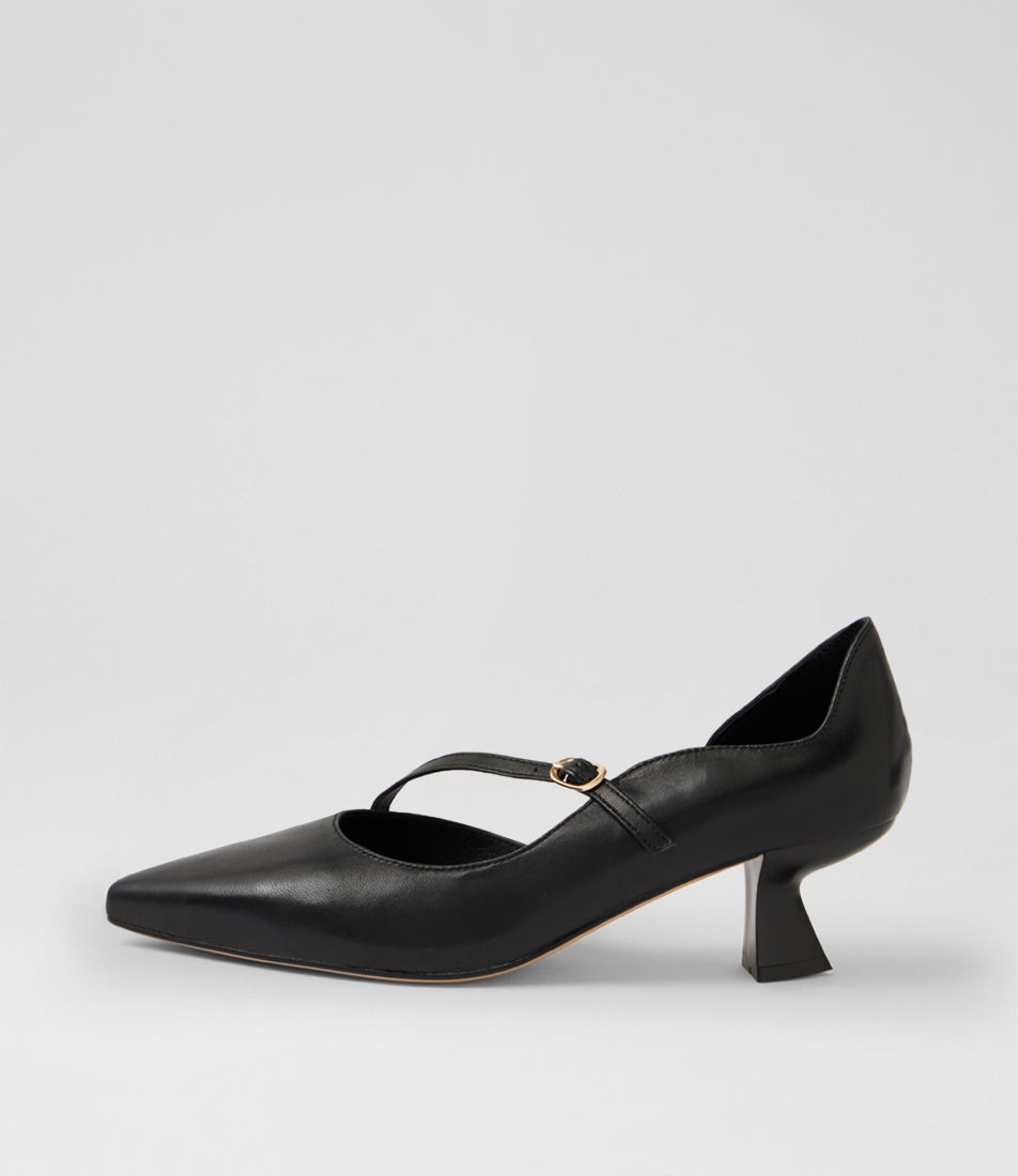 Laidy Black Leather Pump Heels