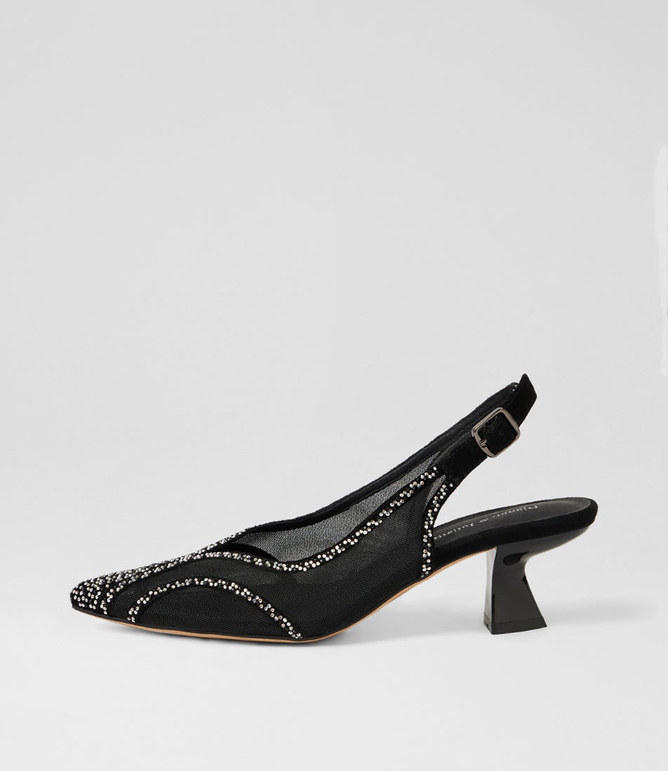 Lyna Black Shimmer Leather Heels