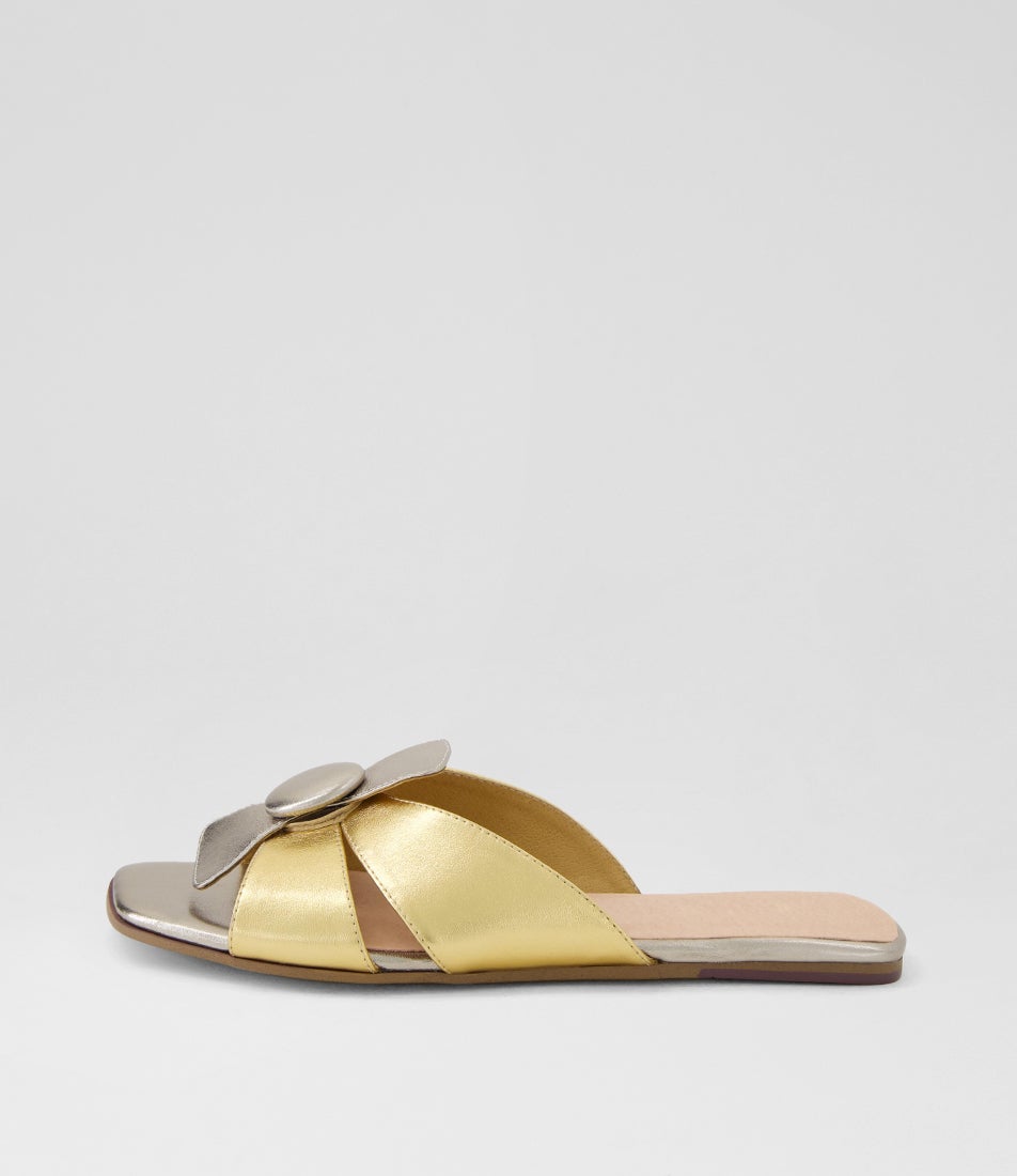 Longley Argento Old Gold Leather Slides