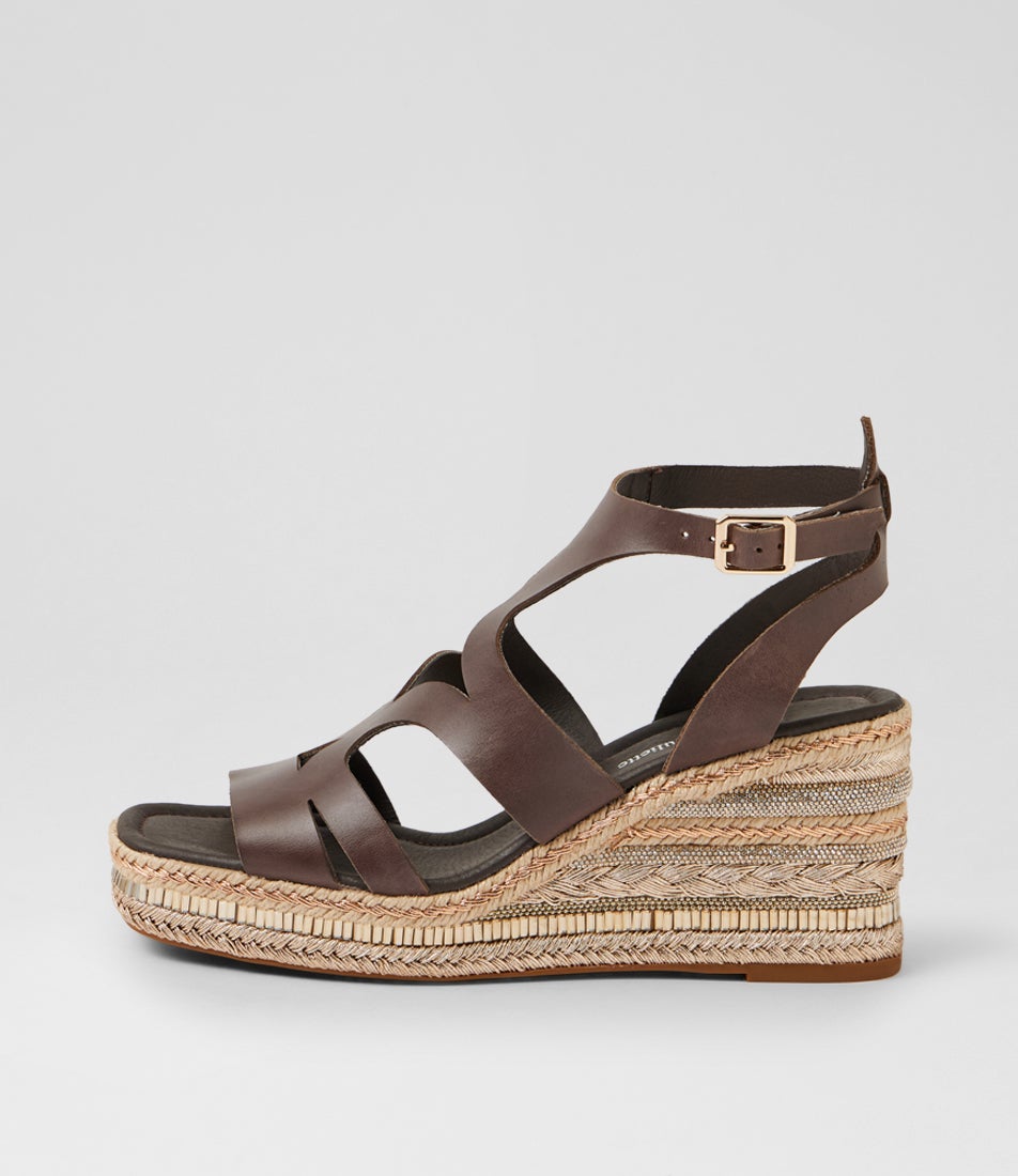 Oxlie Choc Leather Platform Wedge Sandals Oxlie Choc Leather Platform Wedge Sandals