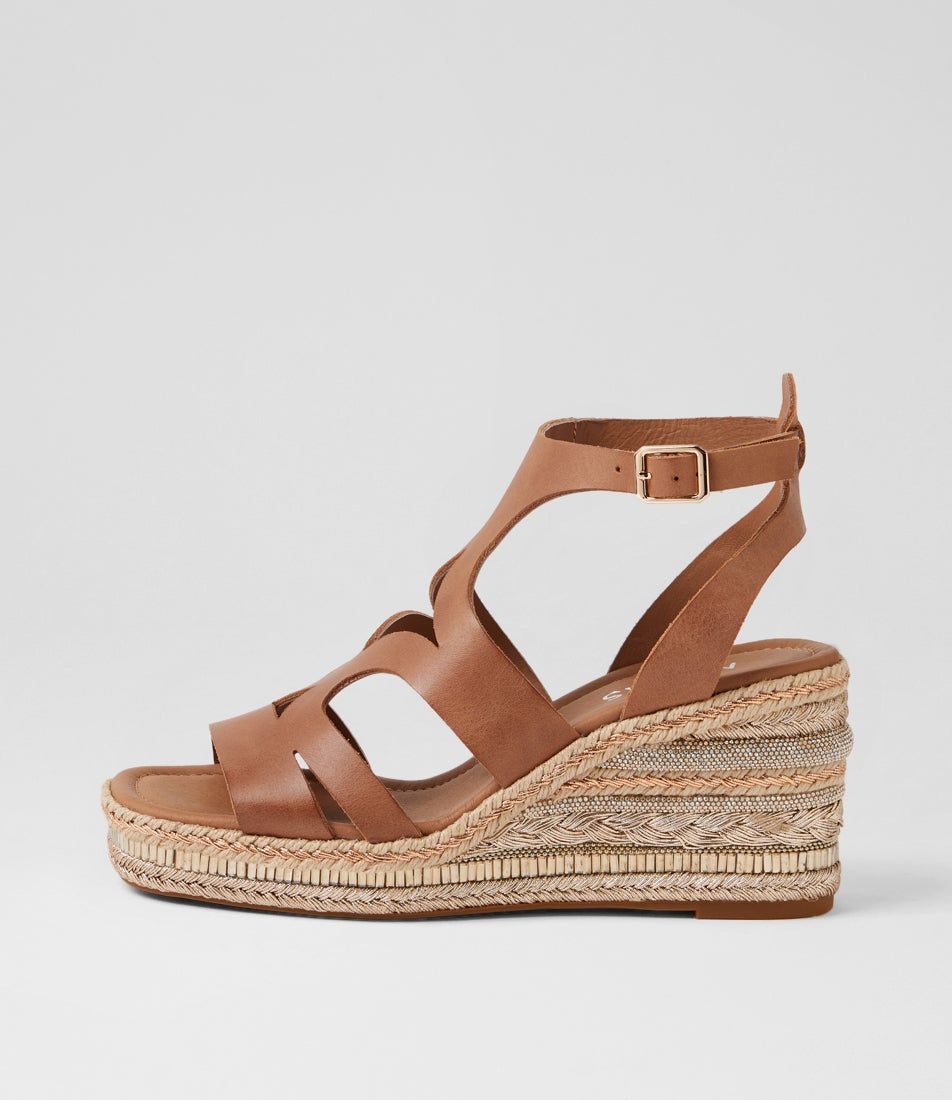 Oxlie Tan Leather Platform Wedge Sandals Oxlie Tan Leather Platform Wedge Sandals