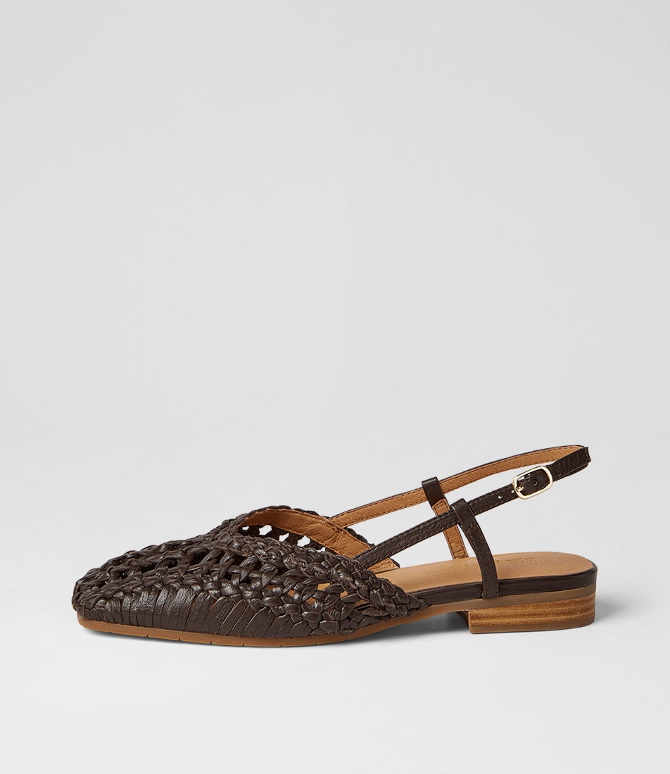 Pranse Choc Leather Slingbacks