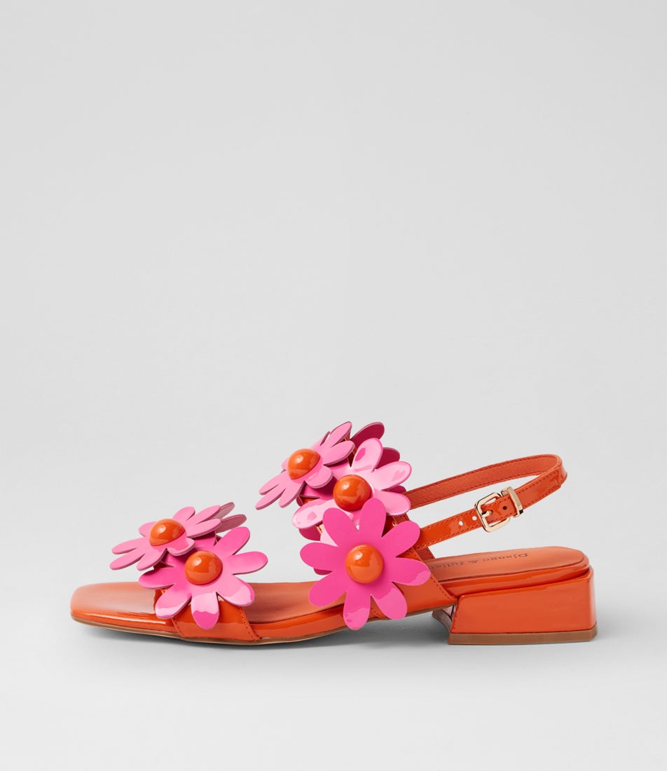 Pellas Orange Pink Patent Leather Sandals Pellas Orange Pink Patent Leather Sandals