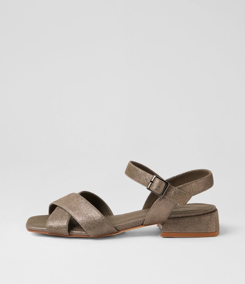 Paavani Pewter Shimmer Leather Sandals Paavani Pewter Shimmer Leather Sandals