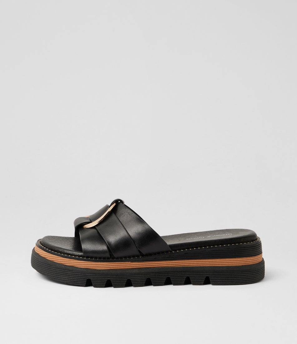 Scoop Black Leather Slides Scoop Black Leather Slides