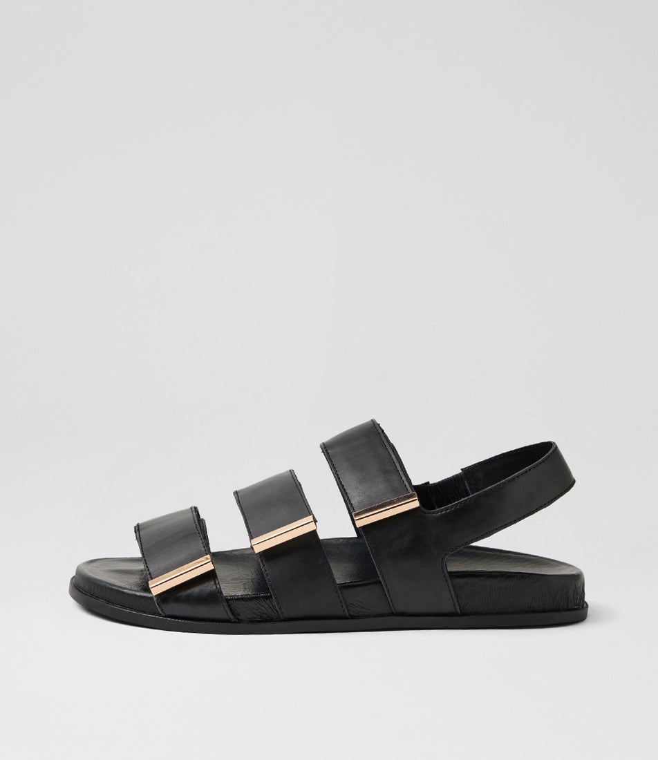 Tea Black Leather Sandals
