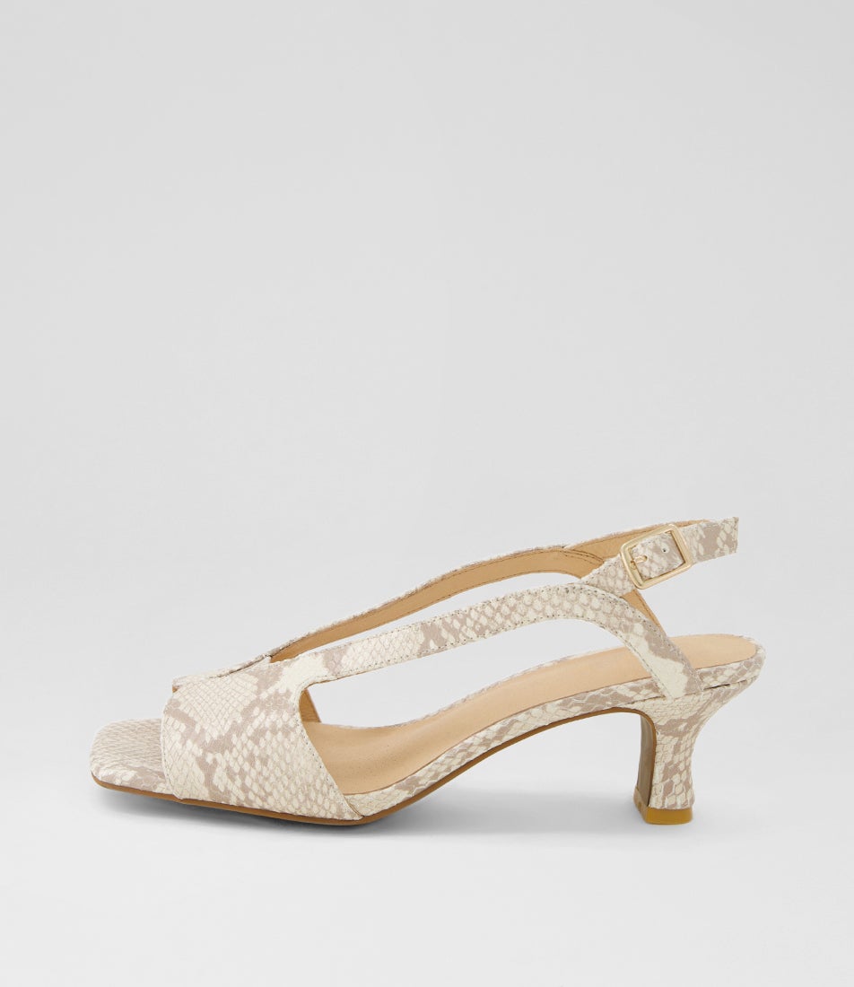 Unker Ivory Taupe Snake Leather Sandals