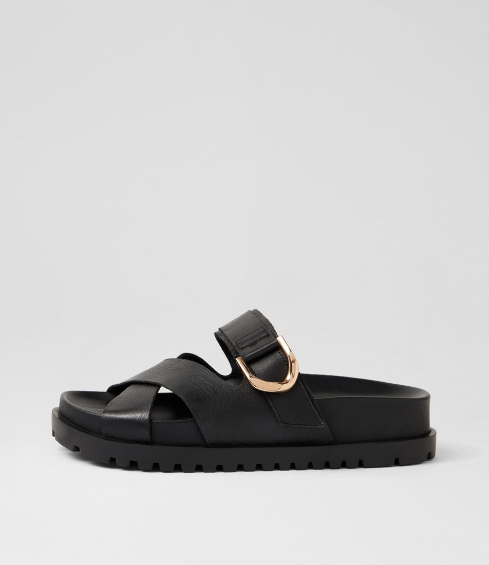 Unitey Black Leather Slides