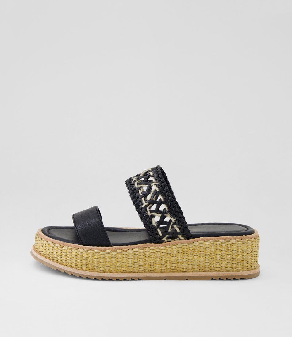 Valentia Black Natural Rope Leather Sandals Valentia Black Natural Rope Leather Sandals