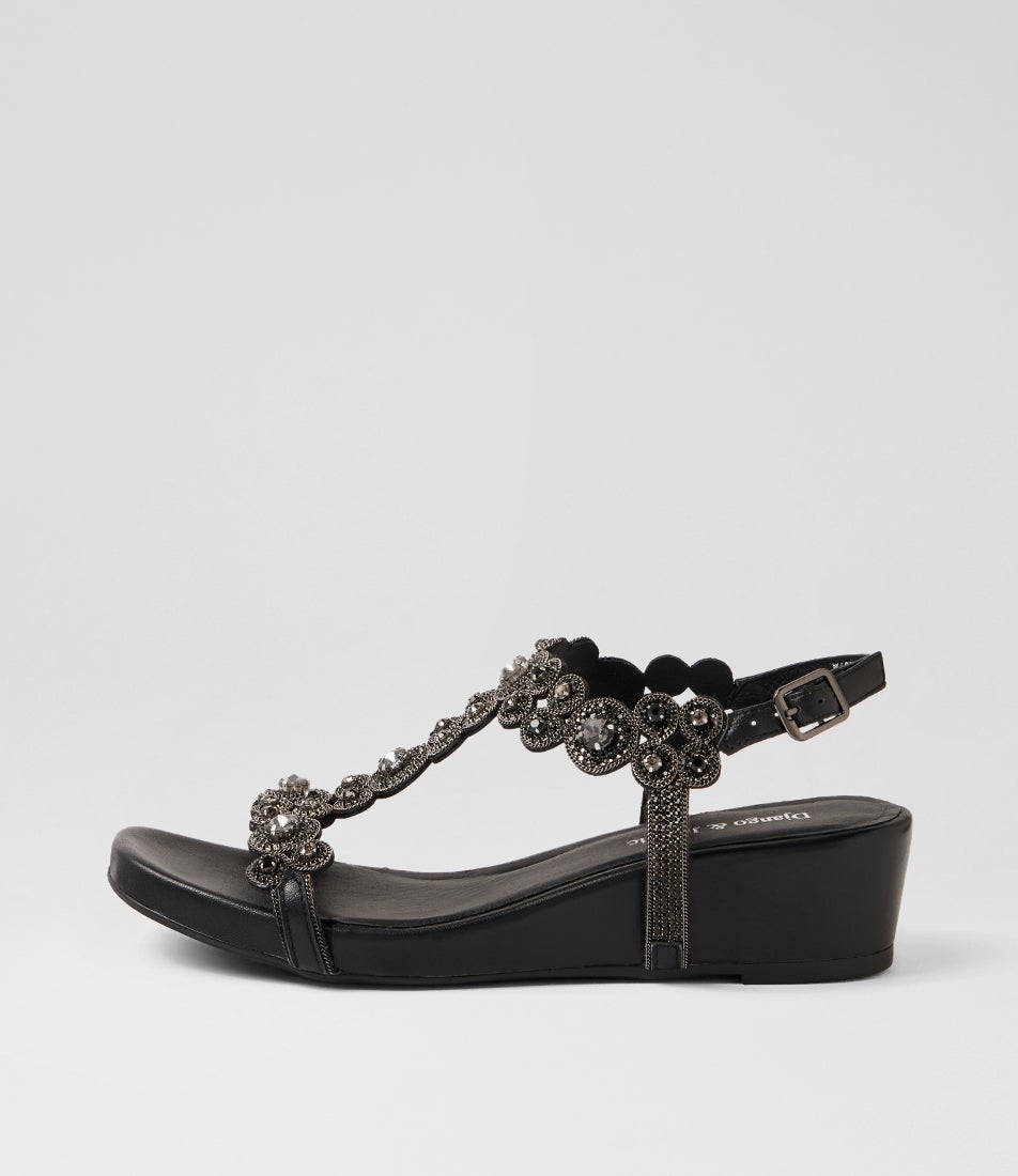 Washta Black Multi Leather Jewels Sandals