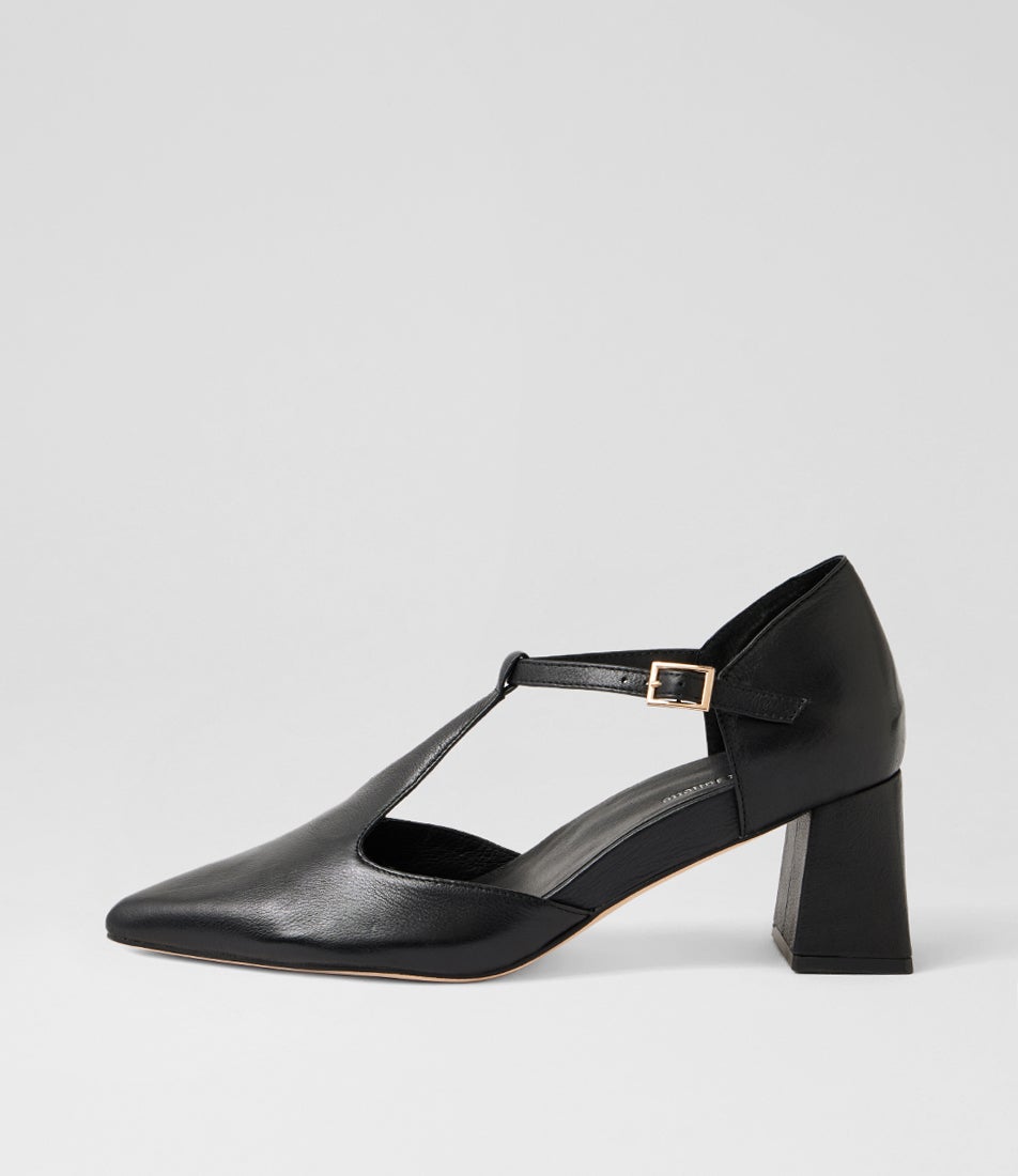 Weslia Black Leather Slingbacks