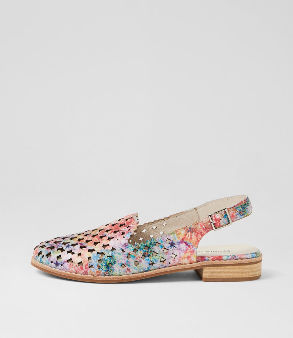 Anuli Red Multi Print Leather Flat Shoes