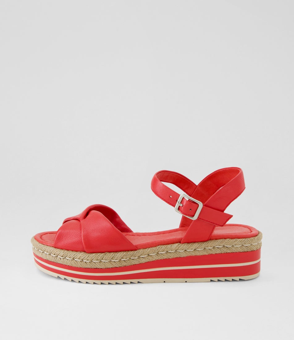 Angles Red Leather Sandals